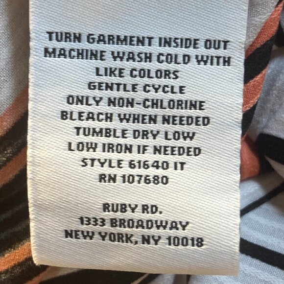 Ruby Rd. SZ 2X navy, coral & white stripe blouse long or roll tab sleeve comfy - Picture 9 of 9